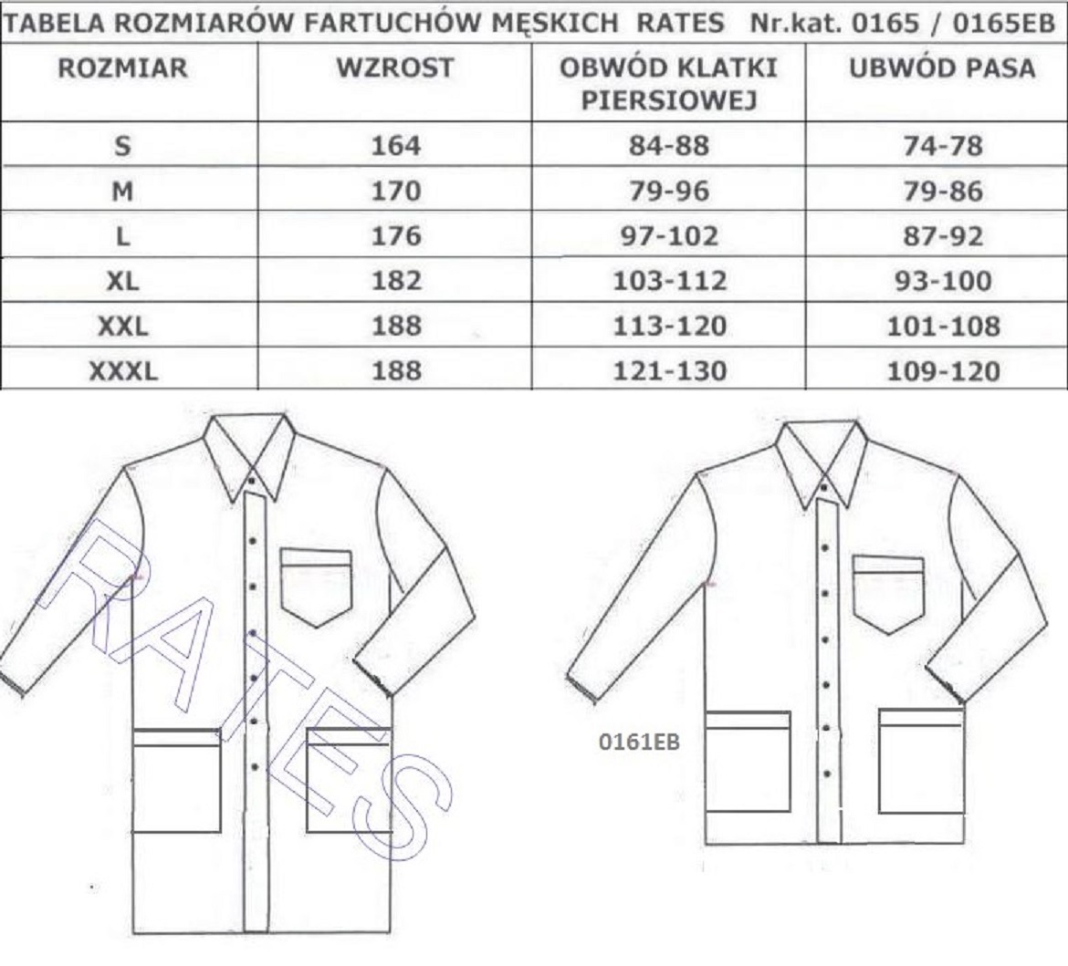 TABELA ROZMIARÓW FARTUCHÓW MĘSKICH 0165