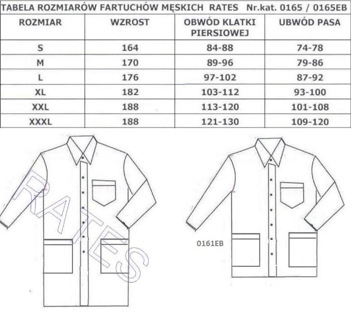 Tabela rozmiarów fartuchów męskich 0165